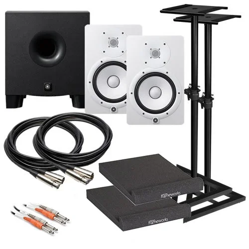Yamaha HS8 8″ Powered Studio Monitor Speaker – White COMPLETE AUDIO BUNDLE