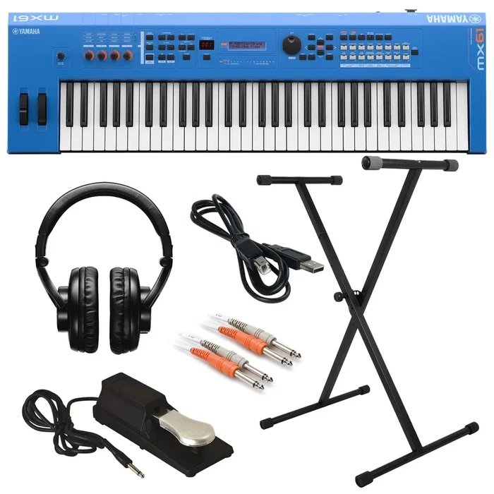 Yamaha MX61 Music Synthesizer – Blue KEY ESSENTIALS BUNDLE