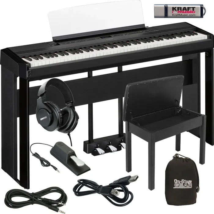 Yamaha P-525 Digital Piano – Black COMPLETE HOME BUNDLE