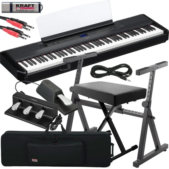 Yamaha P-525 Digital Piano – Black STAGE ESSENTIALS BUNDLE